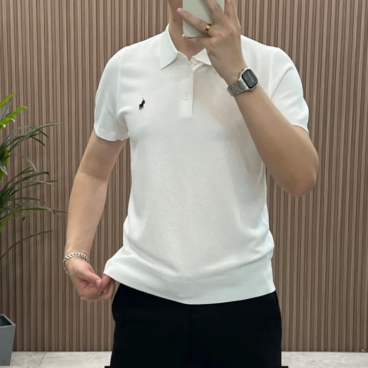 夏季新品潮流针织纯色Polo衫短袖上衣t恤轻奢修身翻领针织短袖