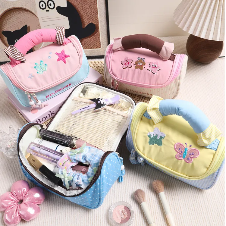 小众马卡龙撞色高颜值大容量多层笔袋化妆包便携收纳袋洗漱包