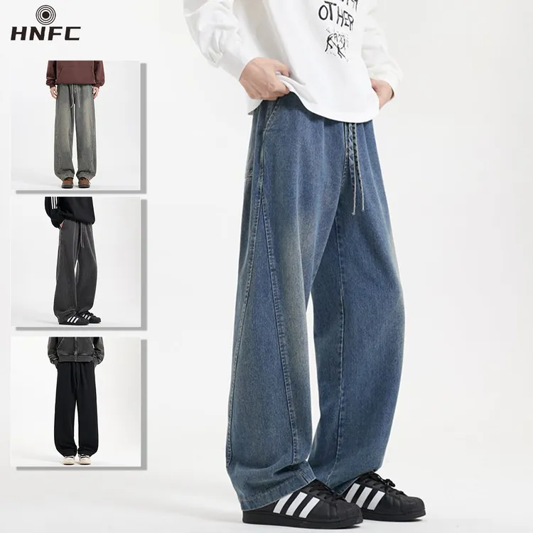 秋季美式弯刀牛仔裤复古潮牌直筒裤情侣休闲宽松阔腿裤子男款1317