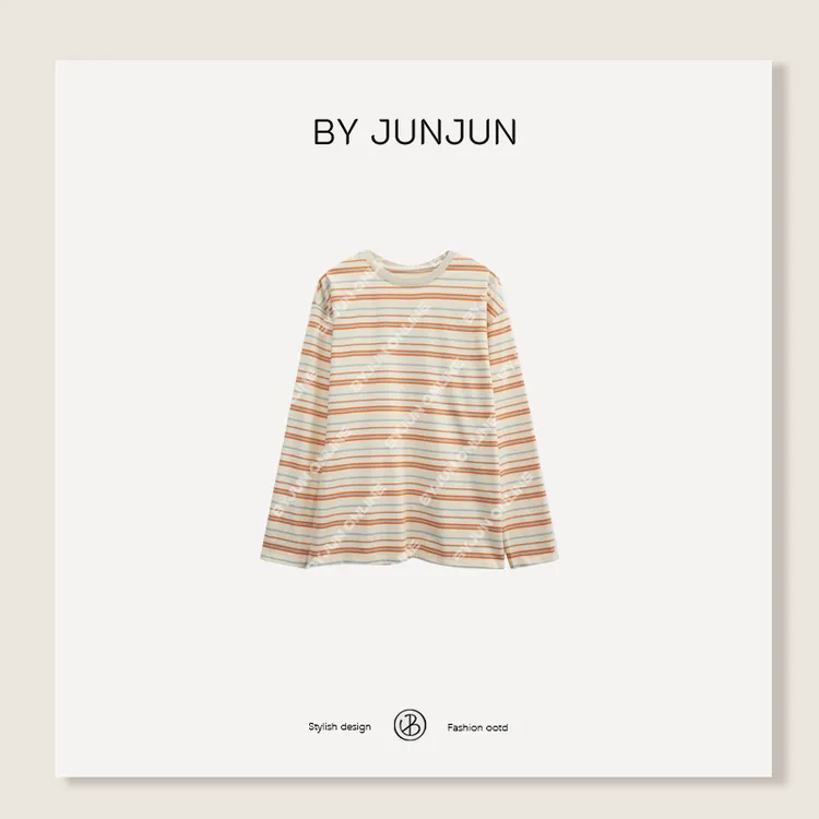 ByJunjun【糖果多巴胺】拼色条纹T恤秋冬百搭长袖