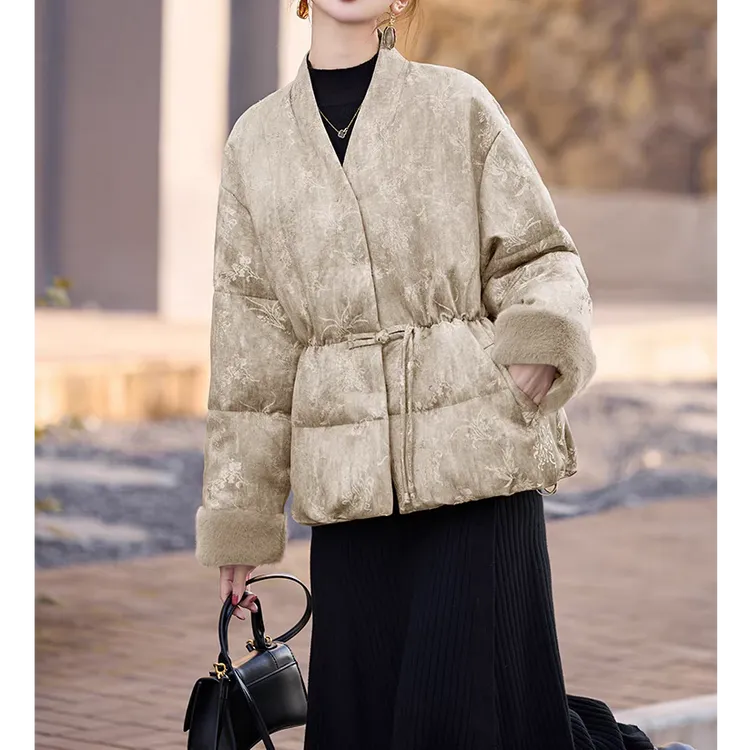 新中式国风加厚棉服女2025冬季高级感超好看复古提花收腰保暖外套