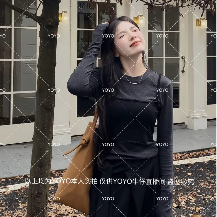 YOYO自制2【高级叠搭】秋款2025显瘦长袖辣妹修身设计感上衣