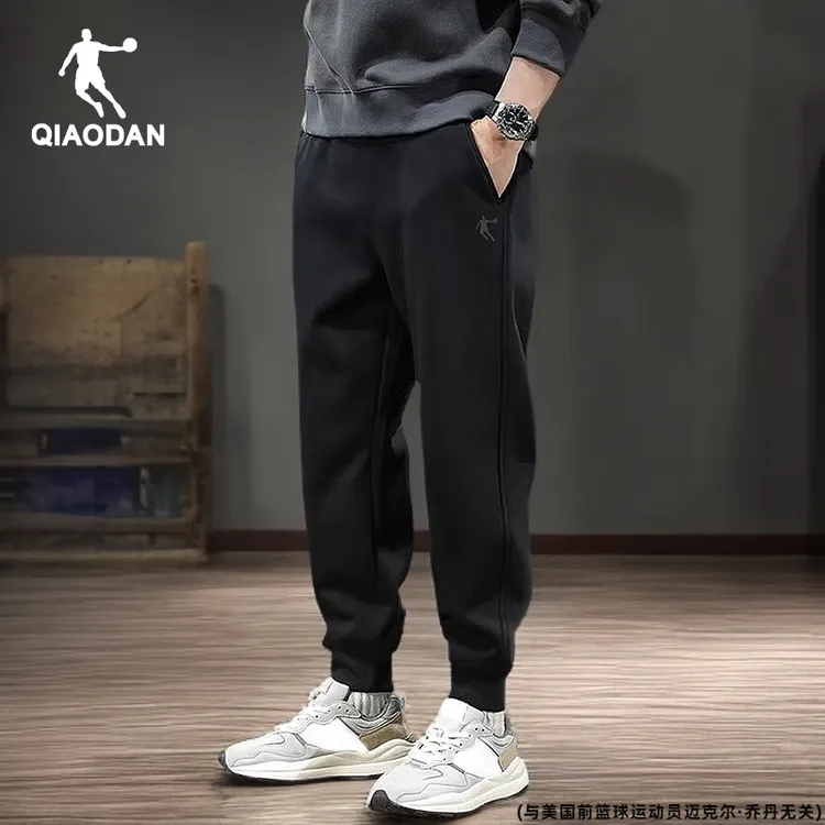 乔丹运动裤男休闲裤针织卫裤2025冬季新款宽松男裤黑休闲跑步长裤商品图
