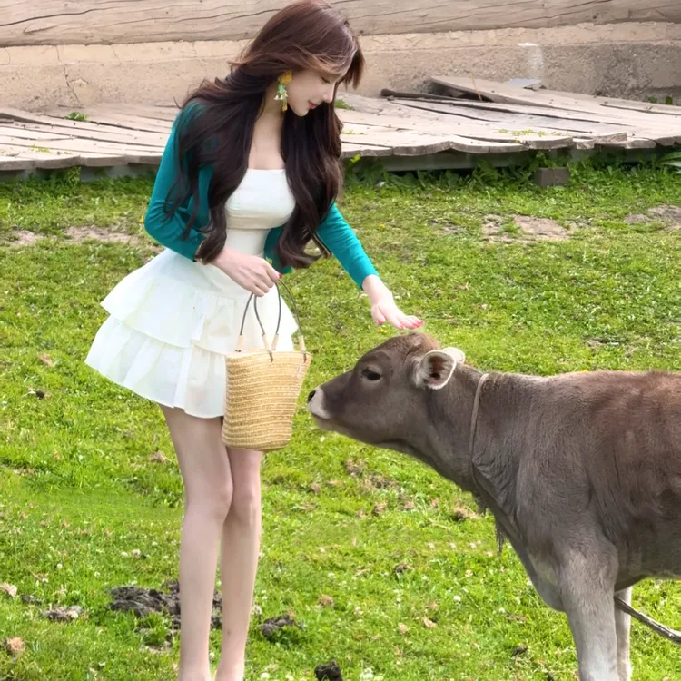 WW定制「青绿时」显瘦时尚百搭性感夏季修身纯欲小众设计感抹胸裙