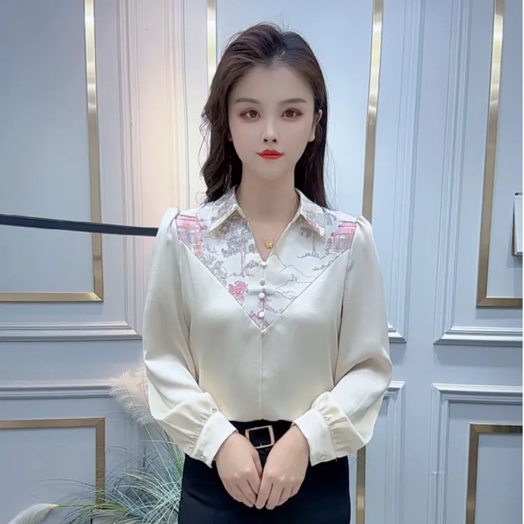 印花长袖衬衫女2025秋季新款时尚百搭气质显瘦洋气设计感小众衬衣
