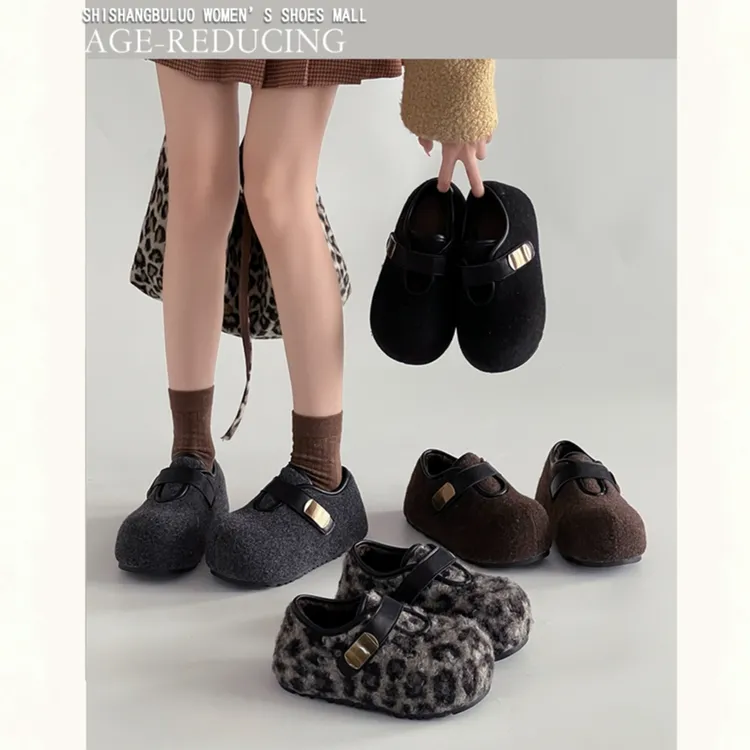 厚底内增高加绒勃肯鞋女2025秋冬新款玛丽珍雪地靴毛毛晚晚棉鞋子