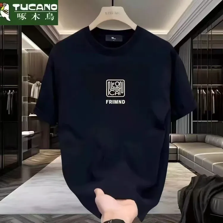 啄木鳥纯棉百搭男款印花运动半袖T恤百搭款圆领短袖休闲韩版宽松