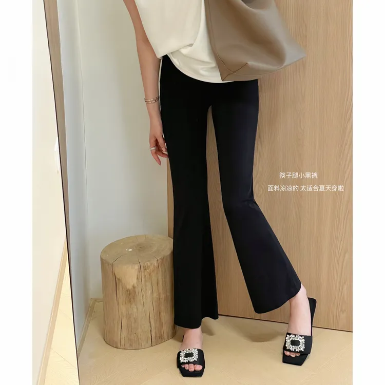 【微喇】夏季微喇休闲裤薄款微胖子女垂感时尚显瘦高端九分小黑裤