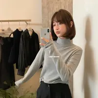 冬加厚磨毛半高领打底衫纯色百搭双面羊绒T恤修身内搭上衣