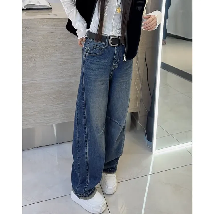 加绒加厚直筒牛仔裤女2025秋冬新款大码女装洋气百搭阔腿拖地裤子