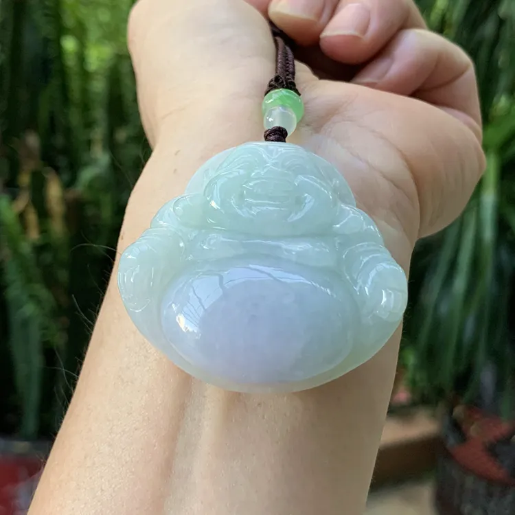 缅甸天然A货翡翠春彩佛公弥勒佛吊坠挂件
