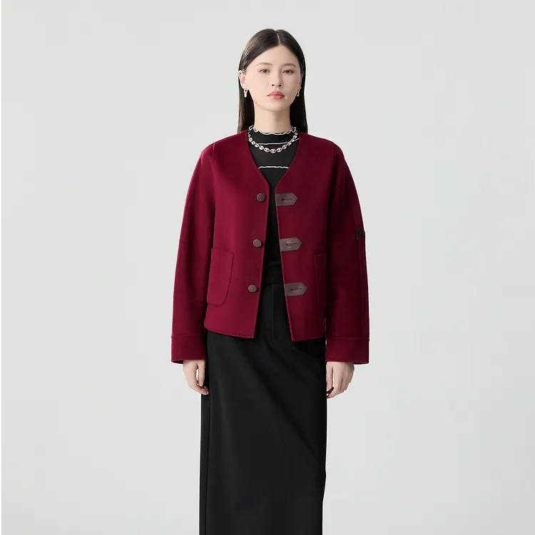 GIRDEAR/哥弟秋冬西装新款V领英伦风绵羊毛毛呢外套女1400779
