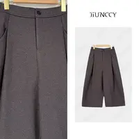 JIUNCCY【八分裤】羊毛棉混纺拼接设计感时髦八分阔腿裤 52YCK060