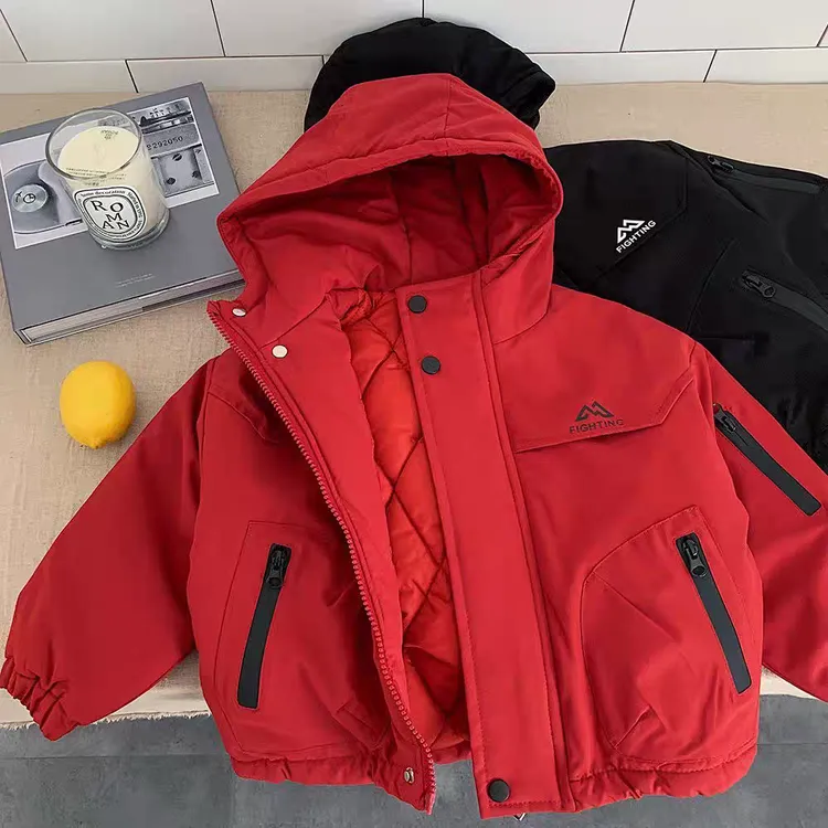 男童夹棉外套冬款2025新款男女童加棉冲锋衣中小童宝宝连帽外套潮