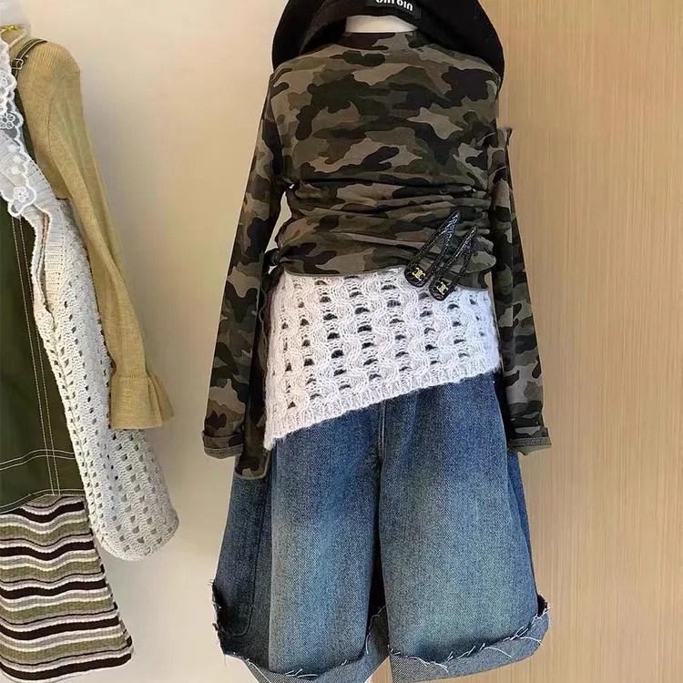 童装女童套装秋2025新款韩系宝宝潮酷穿搭薄款迷彩长袖t恤牛仔裤
