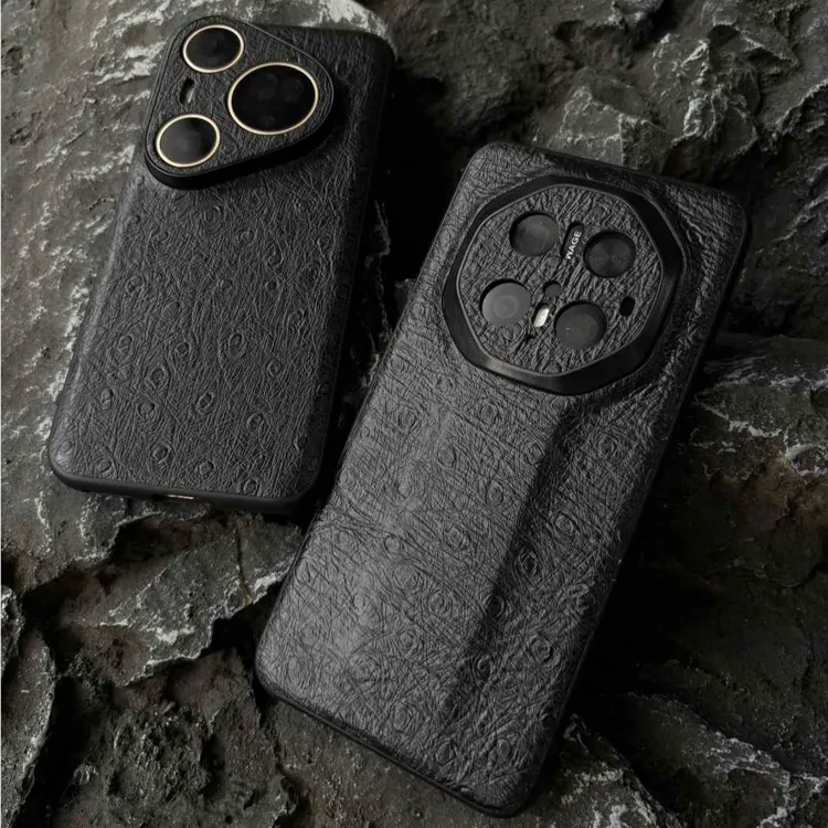 【鸵鸟纹黑】【真头层牛皮】适用华为Mate80苹果16小米17ProMax手机壳