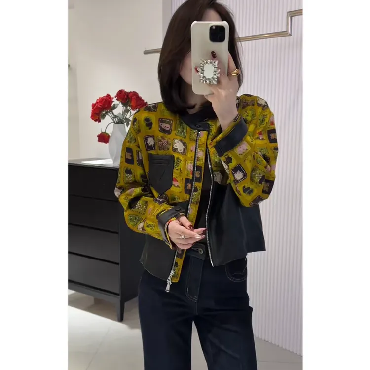 KIKI严选：831-LD家欧货南油秋冬小众设计拼接设计皮外套