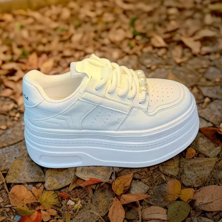 增高7-8公分厚底系带纯色透气四季通用时尚休闲鞋春季秋季厚底鞋