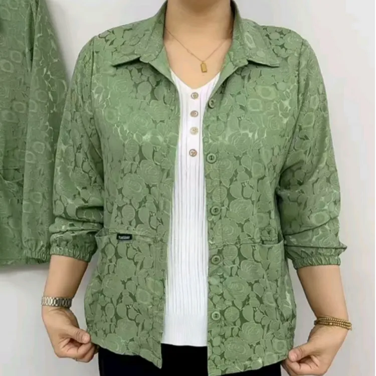 夏季薄款七分袖防晒妈妈装2025新款宽松休闲碎花百搭减龄女装外套