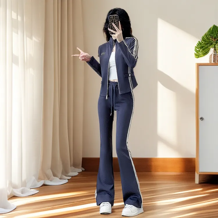 休闲运动套装女神范灰色微喇气质韩版春秋休闲春季长袖卫衣两件套