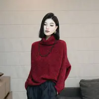 POPULARYW【绯色晚霞】气质时尚堆堆领蝙蝠袖宽松显瘦休闲毛衣