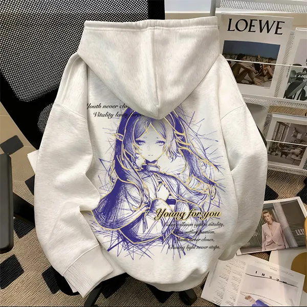 重磅500克纯棉连帽卫衣舒适休闲芙莉莲动漫印花小众青少年松弛感