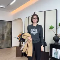 FIGO LOVE 秋冬季百搭气质款通勤圆领嵌花长袖针织上衣87255