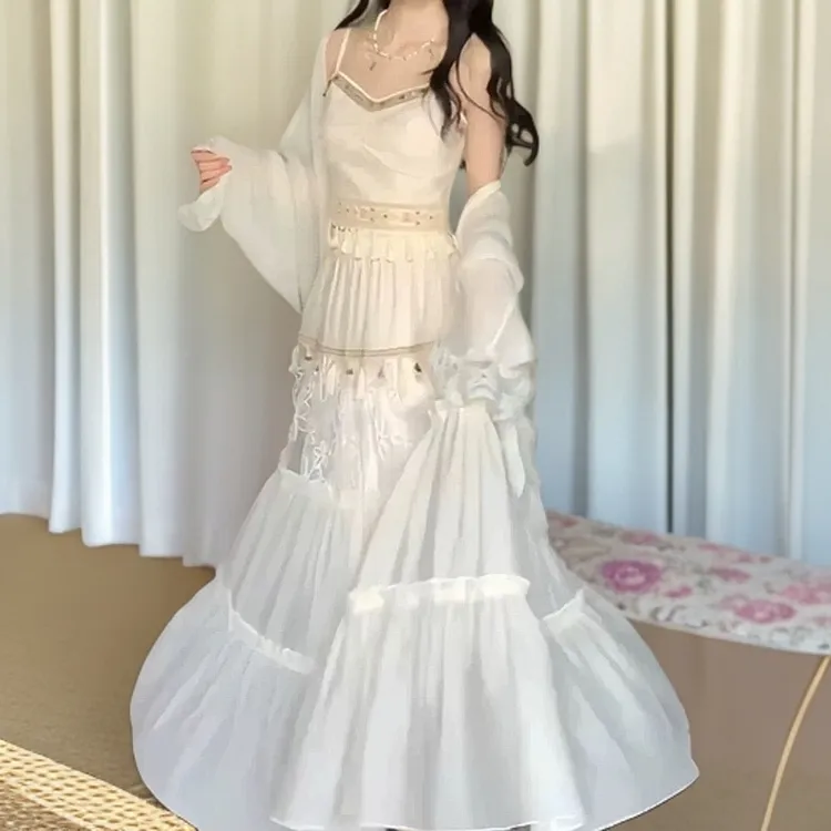 波西米亚风流苏吊带短上衣套装裙高级感仙女气质抹胸半身裙两件套