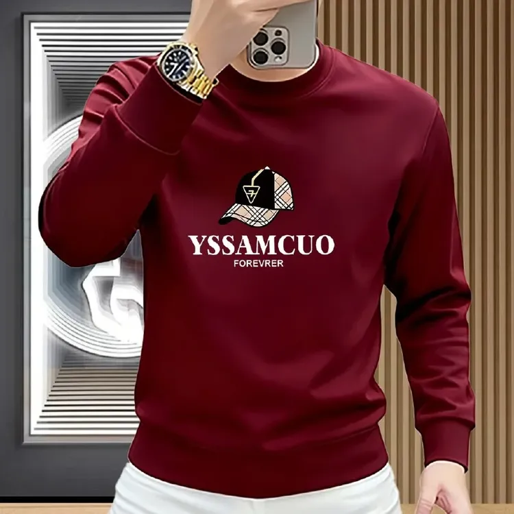 新款爆款男士加绒加厚秋冬季潮牌长袖男士卫衣圆领时尚百搭男上衣