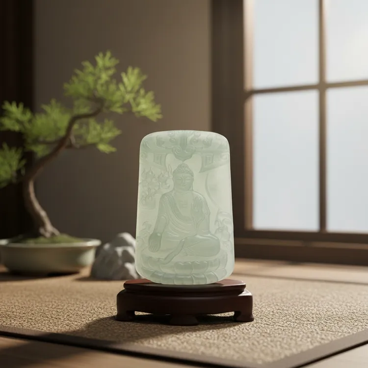 缅甸天然a货翡翠手工精雕老坑冰种手工精雕阿弥陀佛挂件翡翠直播