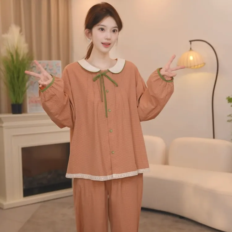 板栗小姐【麻薯A】纯棉女士睡衣春秋甜美风休闲宽松高级家居服套装