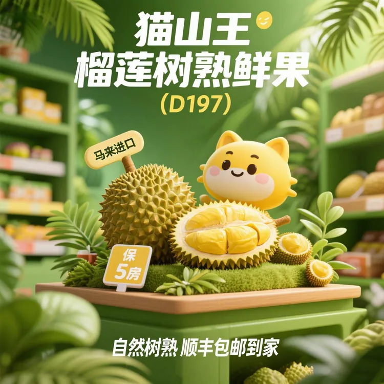 当季新果冷冻猫山王榴莲D197马来进口液氮锁鲜软糯榴莲肉顺丰包邮