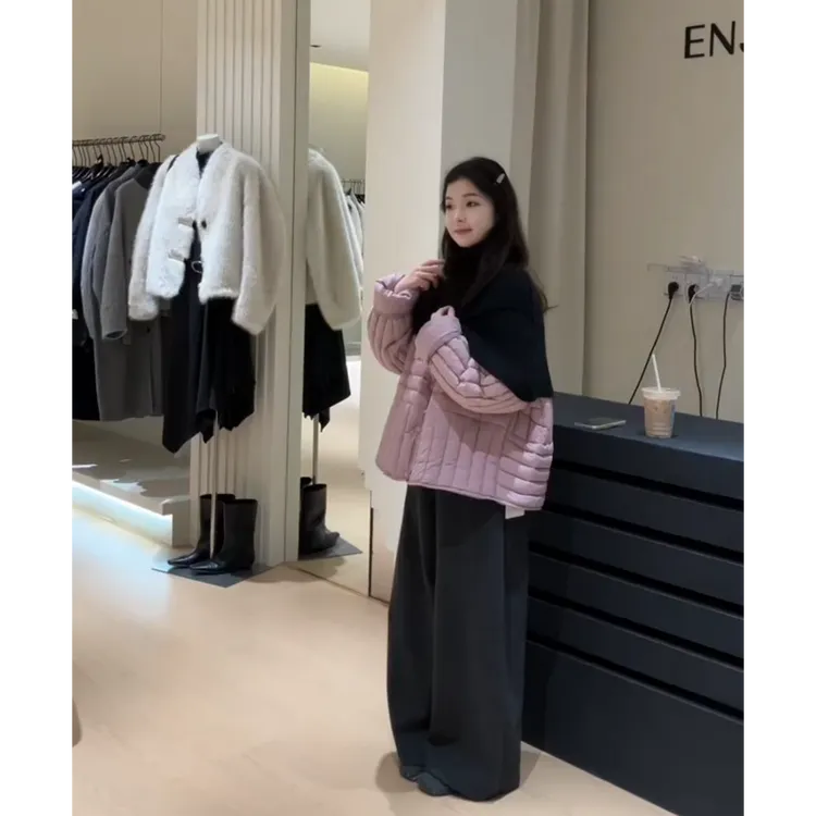 MARIE.COCO2025新款韩系排骨保暖外套女搭针织脖套慵懒阔腿裤套装