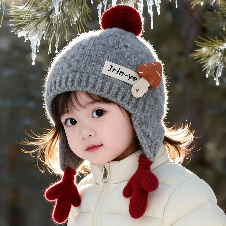 儿童帽子秋冬季保暖加厚针织护耳帽男孩女宝宝可爱防风百搭毛线帽