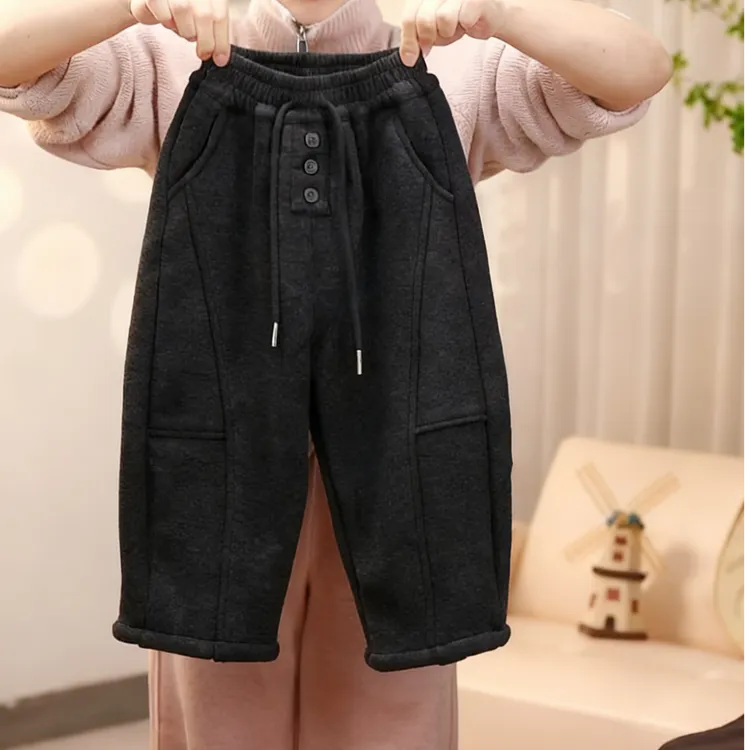 儿童冬季加绒裤子2025新款韩版男女宝宝洋气时尚一体绒长裤休闲裤