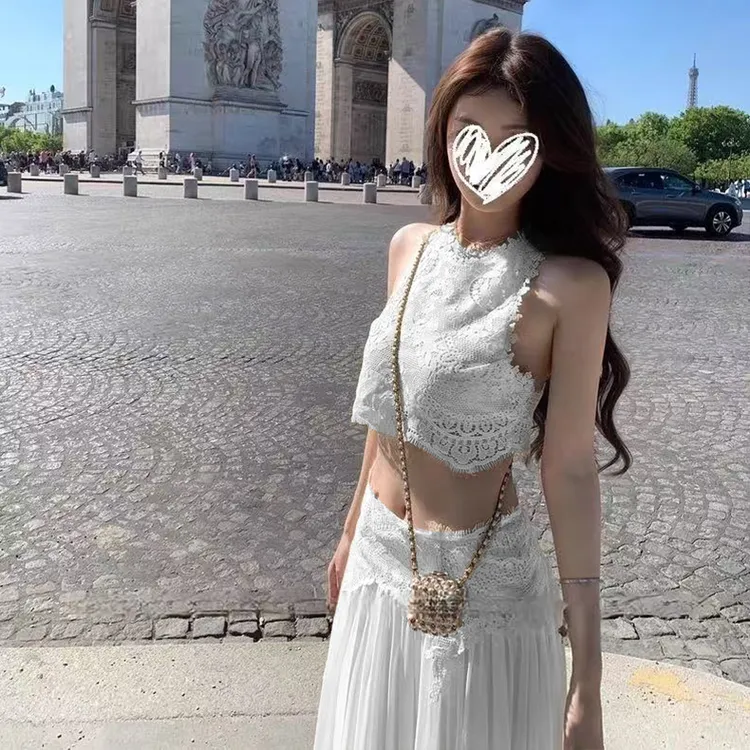 【卢浮幻境】优雅甜美精致蕾丝上衣+长裙套装女
