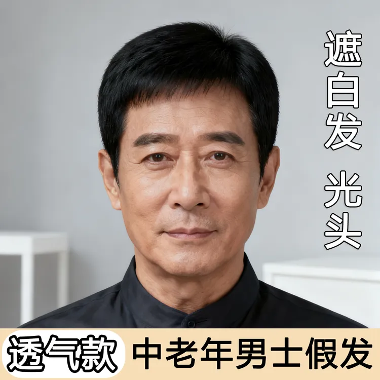 男士假发头套短款中老年全真人发丝夏季轻薄透气款自然蓬松男头套