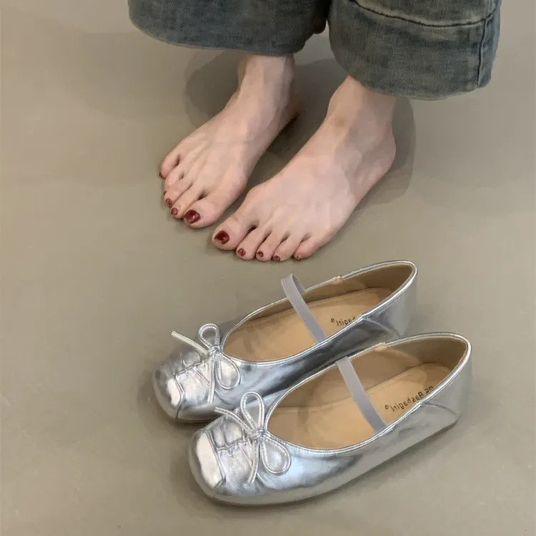 BS-616-2仙女风芭蕾单鞋2025法式气质蝴蝶结方头浅口晚晚玛丽珍鞋
