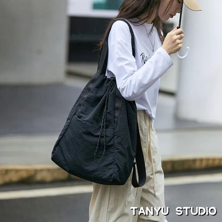 探屿抽绳双肩包女运动尼龙腋下单肩包通勤大容量健身瑜伽多功能包