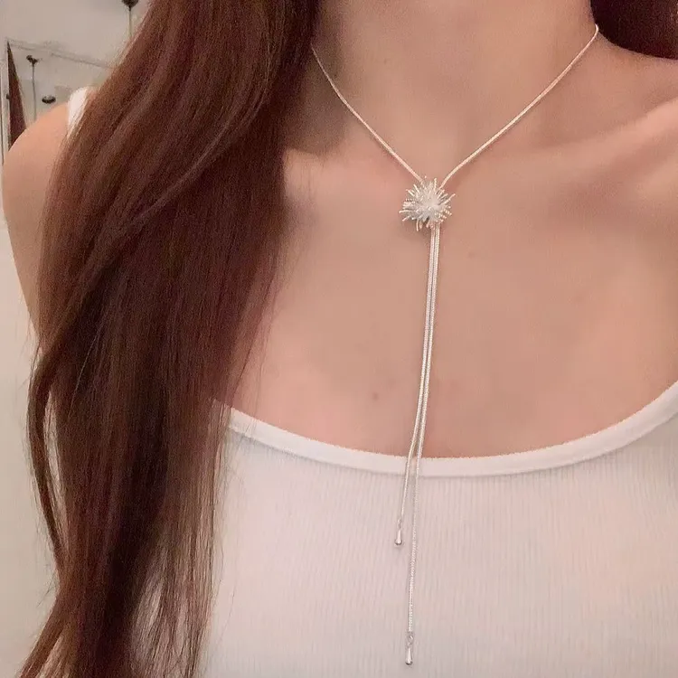 合金项链 秋冬轻奢可抽拉烟花项链女气质轻奢颈链卫衣链毛衣链