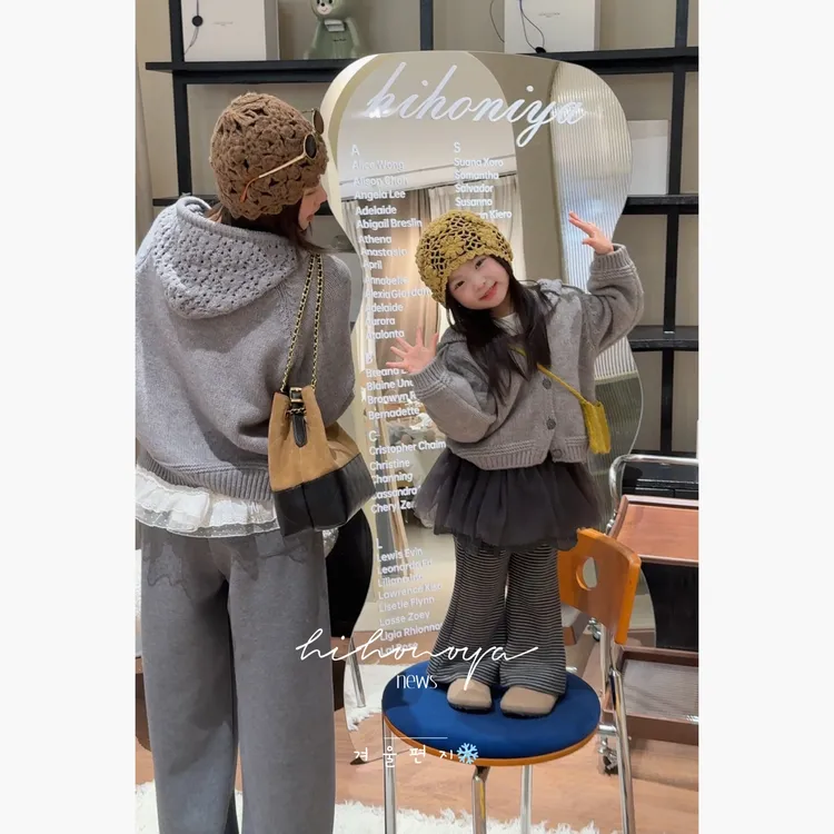 【巴伦西亚】八Hihoniya~2025秋冬亲子甜美镂空钩花慵懒开衫毛衣