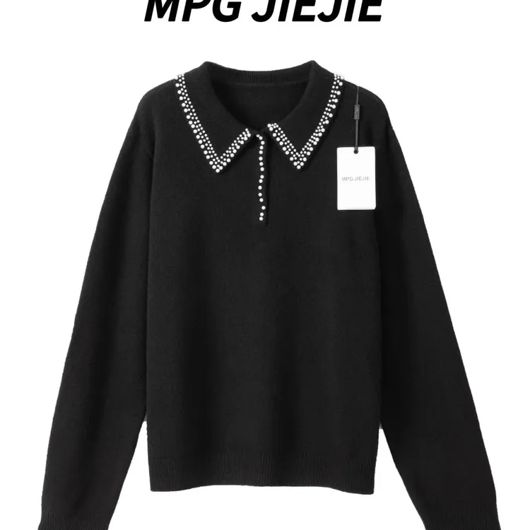 MPG JIEJIE【老钱风】25早秋绵羊毛领口珠珠点缀polo衫