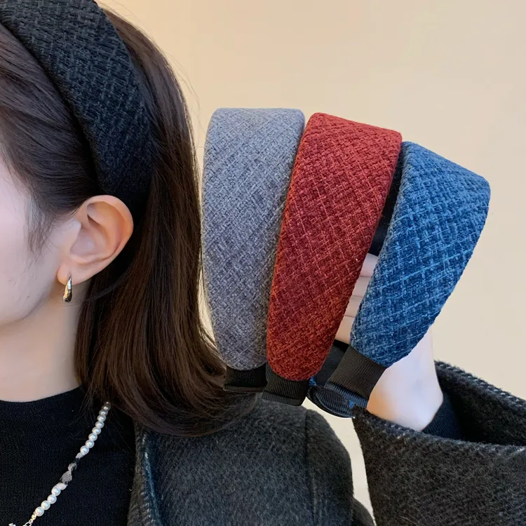 秋冬格纹纯色毛绒发箍2025新款高颅顶洗脸头箍发饰压发卡发捆头饰