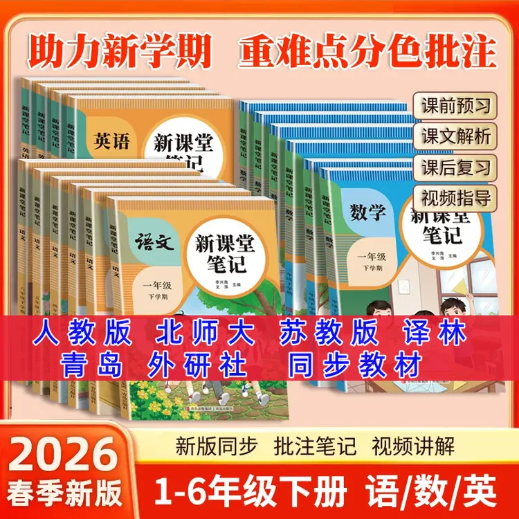 2026年新版课本教材讲解笔记课堂笔记1-6年级册语文数学英语