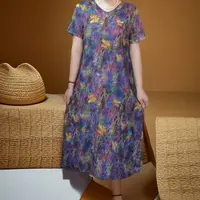 【油彩】高端订制连衣裙 休闲女士夏季复古宽松
