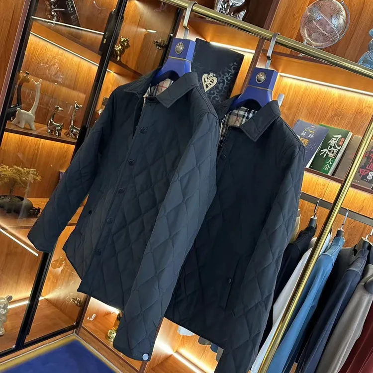 行政棉服菱形商务翻领外套薄棉夹克男士休闲修身