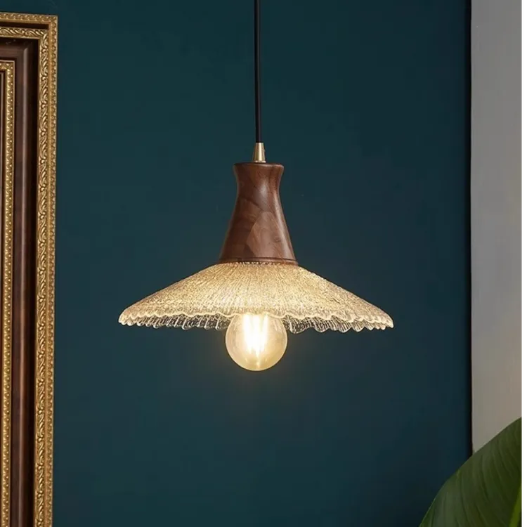 中古日式法式全铜复古餐厅玄关吧台卧室床头美式胡桃木玻璃小吊灯