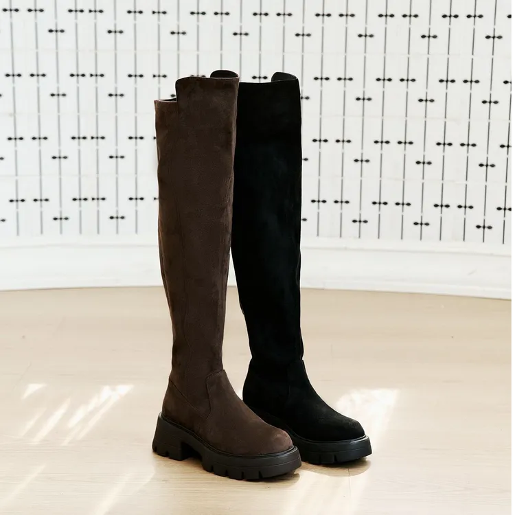 【可可小姐】星期六百搭瘦瘦厚底高筒靴秋冬女士长筒过膝厚底靴7B0B