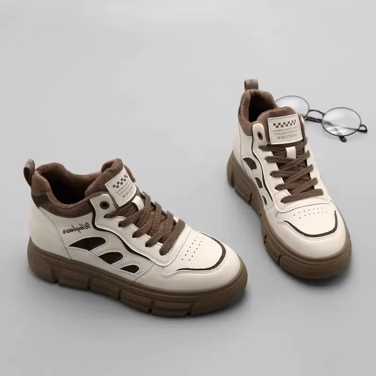 2025年春季厚底高帮鞋女棉鞋百搭韩版吧爆款加绒高邦运动休闲板鞋