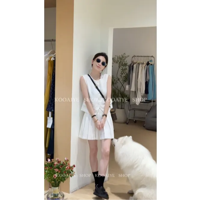 【罗马假日】夏季新款韩系精致设计感百褶小香风两件套（不建议机洗）